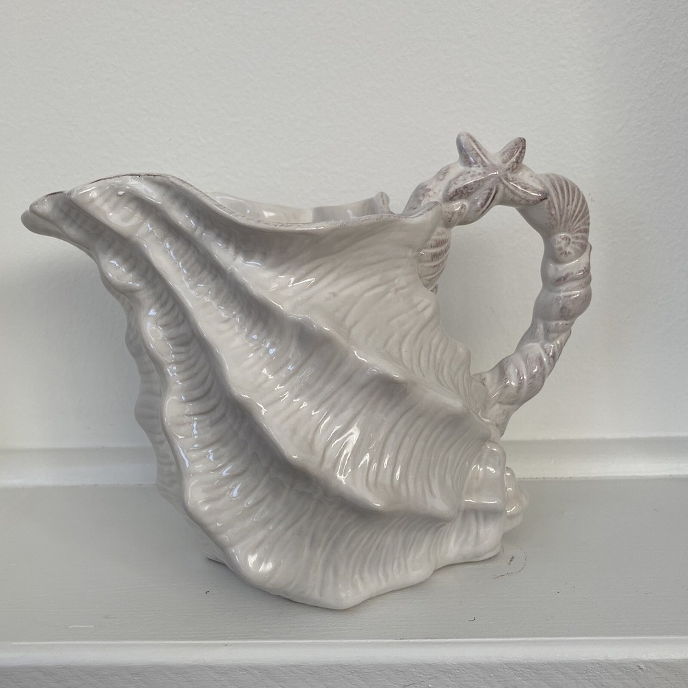 Blue Sky‎ Clayworks Off-White Conch Shell Pitcher New Old Stock 2015